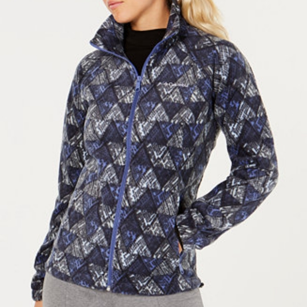 Columbia Benton Springs Printed Navy and Black Patterned Fleece Jacket Zip Up